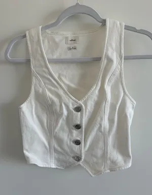 Wilfred White Button-Front Cropped Denim Vest Tank thumbnail 1