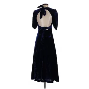 Bardot Navy Blue Velvet Open Back Tie Midi Dress XS Dark Romance Whimsigoth thumbnail 8