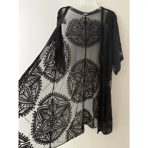 Black Mesh Lace Open Front Duster L Cardigan Boho Festival Witchy Whimsigoth thumbnail 2