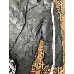 NYDA Black Leather Double Breasted Long‎ Trench Coat Women's Size L Goth Office thumbnail 11