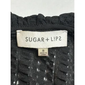 Sugar + Lips‎ Eyelet Ruffle Mini Dress Womens Small Black Pom Pom Trim STD10938 thumbnail 5
