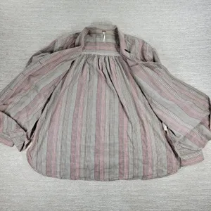 Free People High Tide Shirt XS Tan Pink Womens Striped Oversized Button Up Boho thumbnail 6
