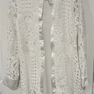 White Lace Coastal Beach Resort Long Sleeve Button Size Small Shirt Dress thumbnail 5