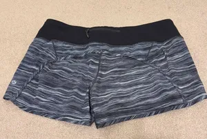 Lululemon Run Times Short Size 10 Black White Gray Stripe LW7B36S Lined thumbnail 4