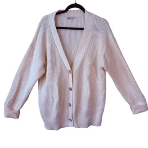 FAHERTY Cream Knit Cotten Cardigan‎ Sweater Women XL V-Neck Button Front Minimal thumbnail 1