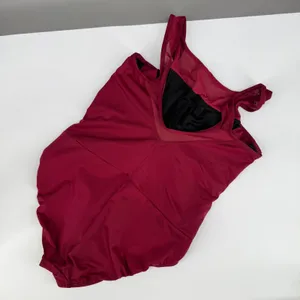 Miraclesuit Rendezvous One Pc‎ Swimsuit Burgundy Mesh High Neck Tummy Control thumbnail 3