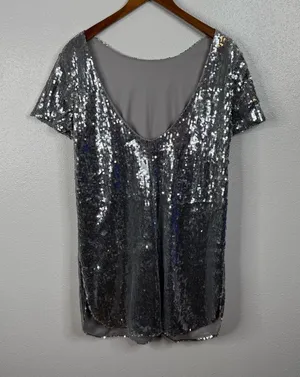 Fate Silver Sequin Mini Shirt‎ Dress Size Large thumbnail 1