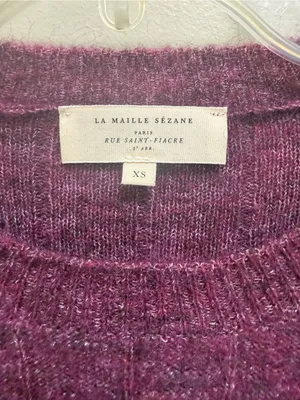 Sezane Joyce Jumper Sweater Merino Wool Mohair Gold Buttons in Grape Purple XS thumbnail 11