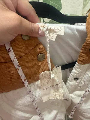 Hem & Thread Cream Quilted Hooded Vest with Brown Trim thumbnail 5