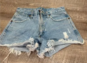 Wrangler Light Blue Frayed Denim Cutoff Shorts thumbnail 1