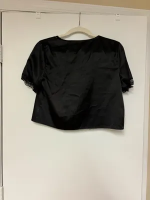 SHEIN Black Open Front Tie Crop Top M thumbnail 4