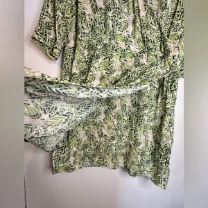 CAbi Faux Wrap Dress Green Tan Hawaiian Tropical Floral Leaf Boho Indie Sz Small thumbnail 9