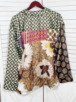Urban‎ Outfitters Retro Multi Print Patchwork Satin Oversized Shirt Small thumbnail 8