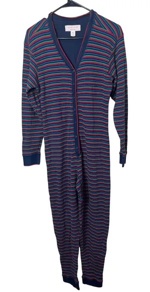 Victorias Secret Womens Striped Pajamas One piece Sleepwear‎ M Cotton thumbnail 1