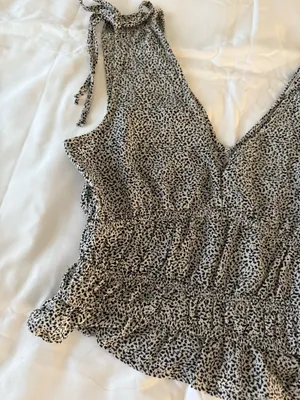 White And Black Dalmatian Print Cropped Tank With Tie Detail thumbnail 2