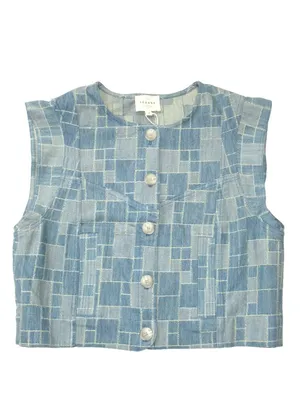 NWT Sezane Timothé Jacket in Blue Denim Patchwork Vest Top M thumbnail 4