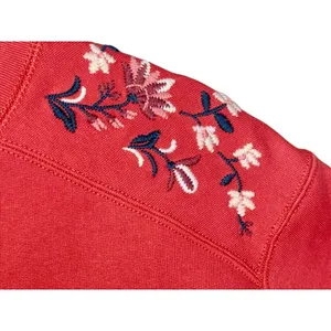 Abercrombie & Fitch Red White Floral Embroidered Cropped Sweatshirt Top Size S thumbnail 5
