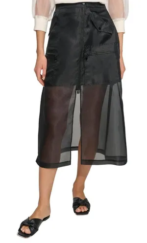 NWT DKNY Womens Organza Cargo Skirt Sheer P4BNUWEN Black 2 thumbnail 1