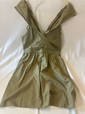 Madewell Cold-Shoulder Ruffle Sheath Dress V-Neck Crisp Cotton Khaki Size 12 thumbnail 1
