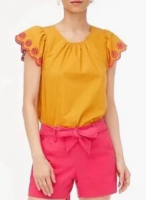 J. Crew Orange Pink Flutter Sleeve Top Sz M thumbnail 1