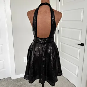 Free‎ People Film Noir Black Sequin Halter Mini Dress Velvet Trim Open Back US 2 thumbnail 8