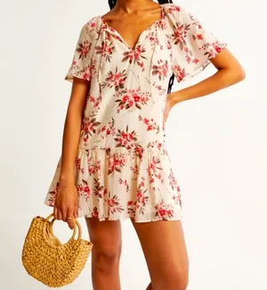 Abercrombie & Fitch Floaty Floral Trapeze Mini Dress Sz Medium Cottagecore thumbnail 1
