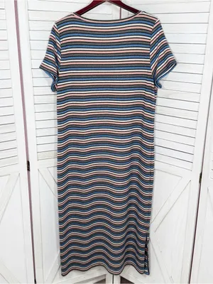 Loft Striped Shimmer Knit Midi Tee Shirt Dress Pink Blue Grey Metallic Size XL thumbnail 8