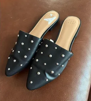 New Day black studded mules featuring silver-toned hardware 9.5 thumbnail 1