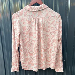 Zara Pink Sheer Paisley Embroidered Collared Button Up Blouse Boho Coast S Small thumbnail 7
