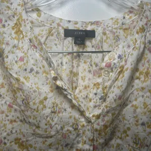 J.Crew Womens L Floral Cotton Button Down Blouse Yellow Pink Ditsy cottage boho thumbnail 3