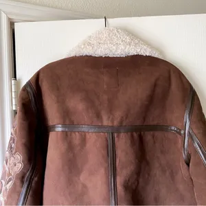 Free People Andies Vegan Moto Jacket Embroidered Floral Brown Bear Small NWT‎ thumbnail 9