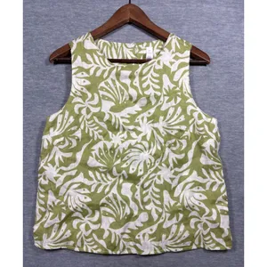 Rachel Zoe Womens Tank Top S Green White Linen Sleeveless‎ Reversible thumbnail 3