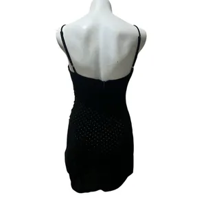 Lulus Women's Black Velvet Studded Bodycon Mini Dress Size S Party thumbnail 2