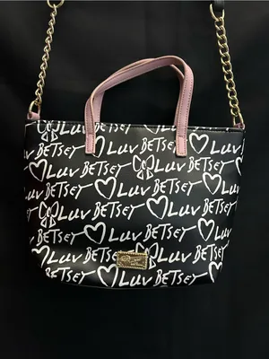 Betsey Johnson Graffiti Print Black Shoulder Bag With Pastel Striped Bow thumbnail 10