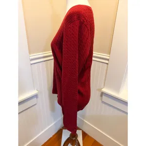Tommy Hilfiger Cable Knit V-Neck Cotton Sweater Red Large TJROSK305C thumbnail 9