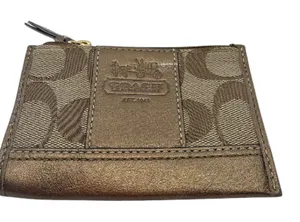 Coach Mini Skinny Brown Signature C Canvas Coin Case thumbnail 1