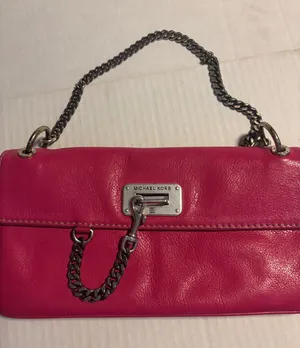 Michael Kors Fuchsia Pink Leather Shoulder Bag Silver Chain Handle And Lock thumbnail 1