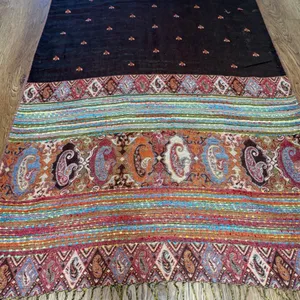 Vintage Cashmere Silk Scarf shawl‎ bohemian indie paisley wrap festival brown thumbnail 5
