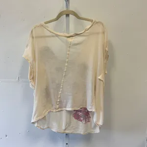 RARE Free People Floral Graphic Oversized Tee Cream Purple Boho Scoop Neck Large thumbnail 2