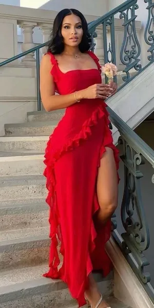 House of CB Ruffle Jellyfish Summer Maxi Dress XS - Red thumbnail 1