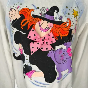 VINTAGE Dead Stock XL Handpainted by I'm Yours Halloween Witch Sweatshirt thumbnail 3