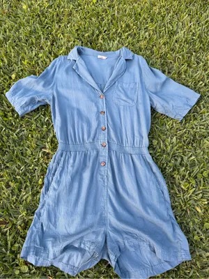 Faherty Arlie Romper Stormy Seas Blue Tencel Linen Button Front Size L thumbnail 4