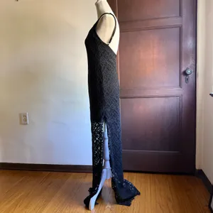 FOR LOVE AND LEMONS | Mi Amore Black Lace Maxi Dress gown with leg slits | Small thumbnail 3
