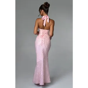 NWT Babyboo Josephine Blush Pink Formal Gown A-Line Halter Maxi Dress Size M thumbnail 2