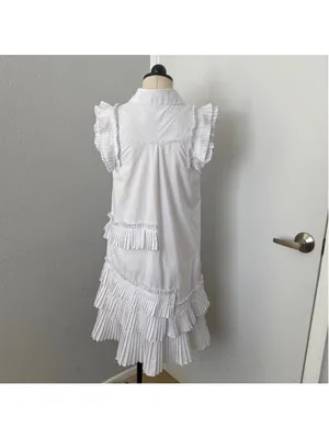 Anthropologie White ruffle sleeveless button down dress - Size XS thumbnail 6