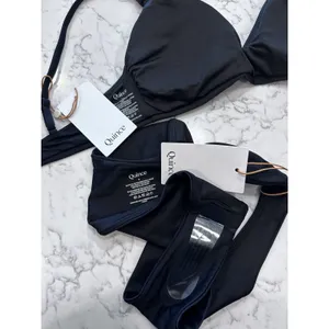 NWT Quince Black Italian V Neck Bikini Top & High Leg Bottom Set Size Small thumbnail 3