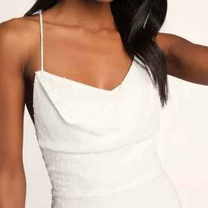 Lulus A Chance on Romance White Swiss Dot Asymmetrical Midi Dress Junior Size Large thumbnail 2