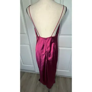 Lioness Satin Maxi Dress L Magenta Pink Cowl Neck Side Slit‎ Open Back Slip thumbnail 5