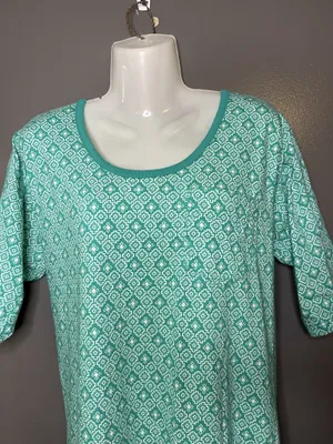 Vintage Intro T Shirt Dress Womens Medium Green Geometric Drop Waist Midi Cotton thumbnail 1