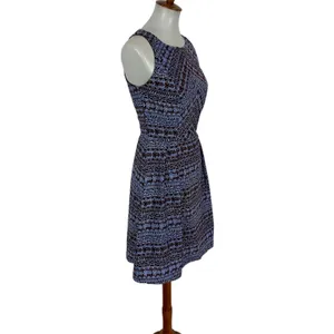 Anthropologie Eva Franco Blue Brown Geometric Fit And Flare Sleeveless Dress 4 Retro‎ Chic thumbnail 4